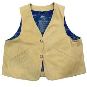 Willis & Geiger Outfitters Mens Tan Suede Leather Button Plaid Lined Vest Large